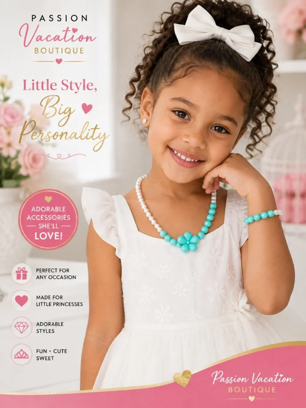 2/$10 Kids Jewelry | Turquoise & White Flower Necklace + Bracelet Set